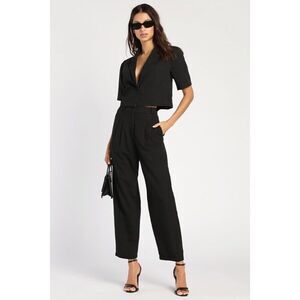 Lulus Posh Company Black Pleated High-waisted Trouser Pants - Size XS
